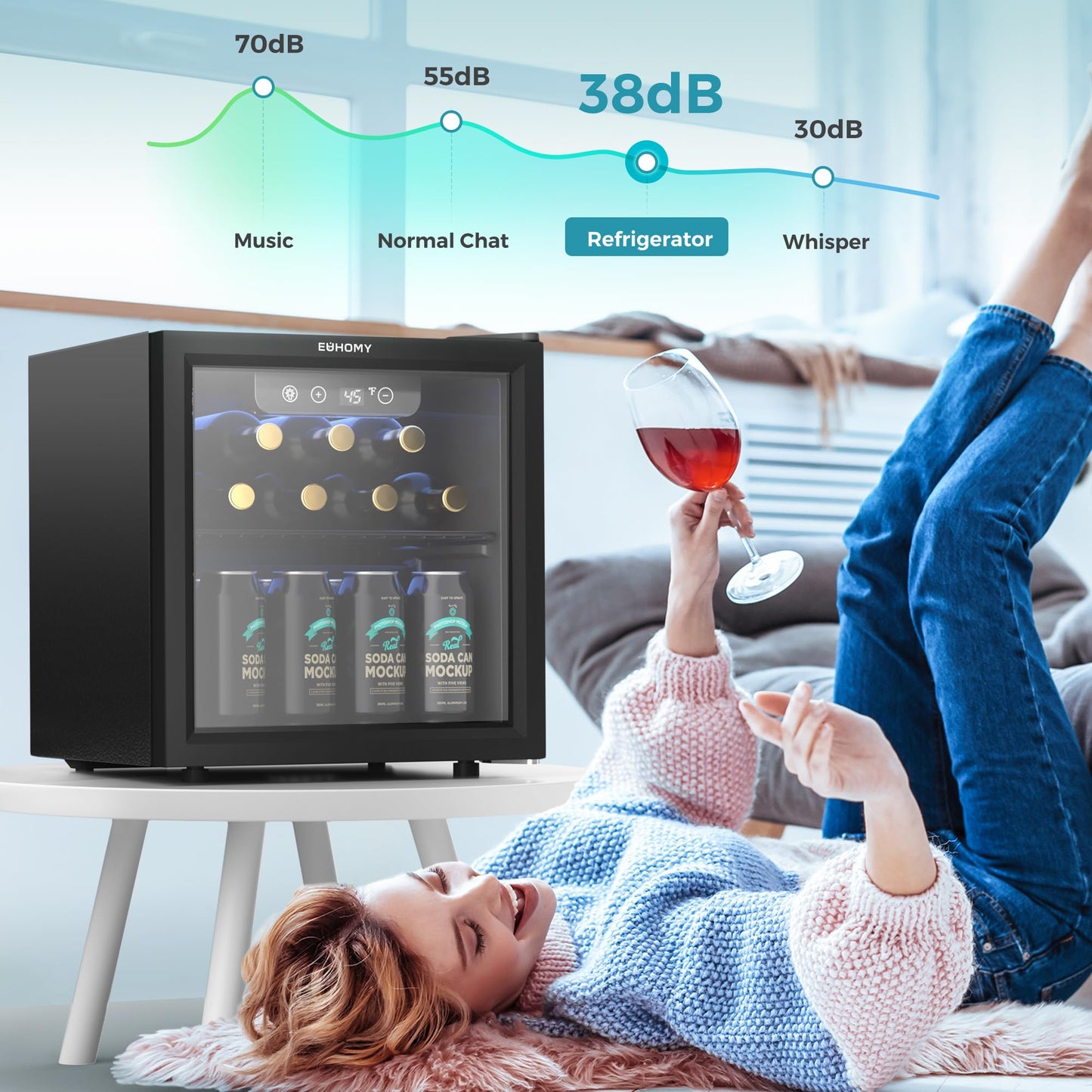 EUHOMY 48 Can Beverage Cooler Countertop Fridge