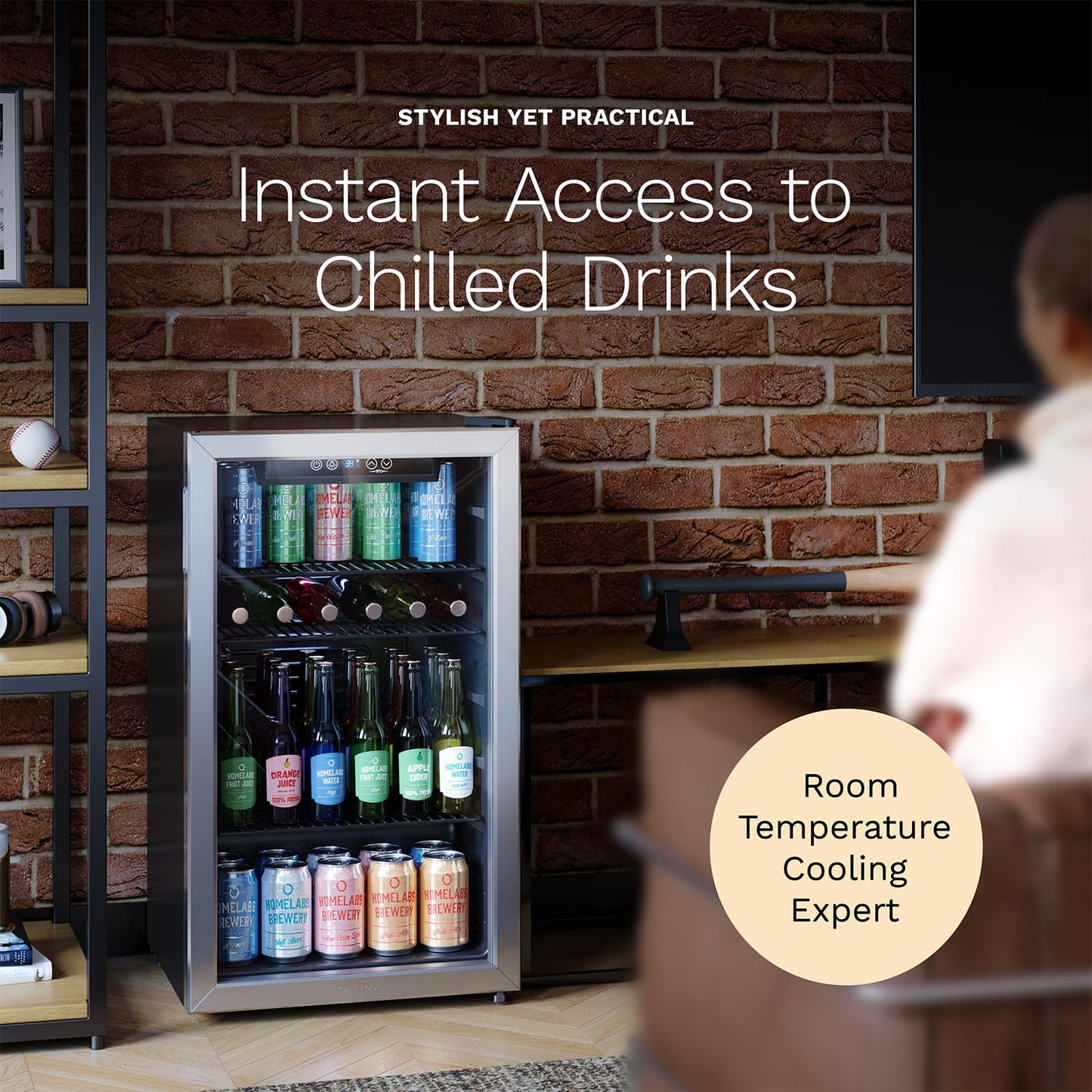 hOmeLabs Mini Beverage Fridge 120 Can Black