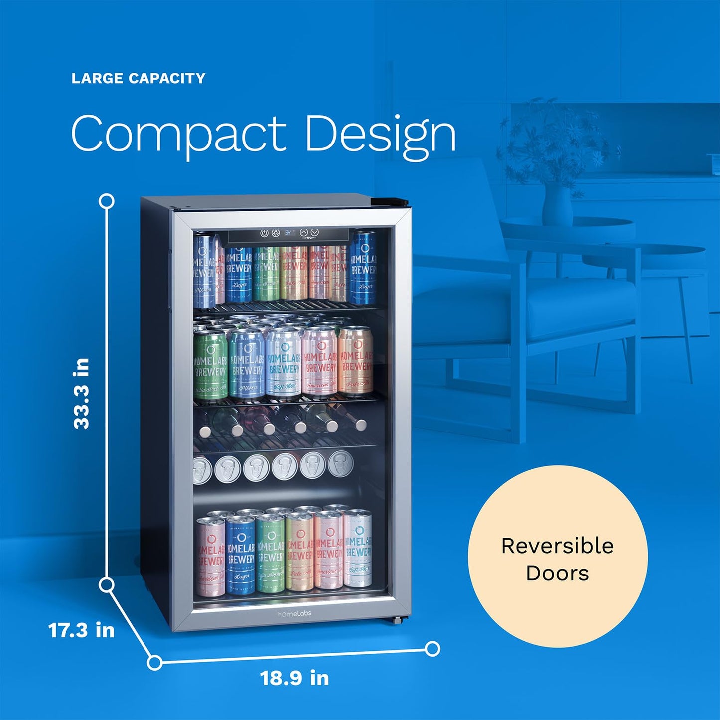 hOmeLabs Mini Beverage Fridge 120 Can Black